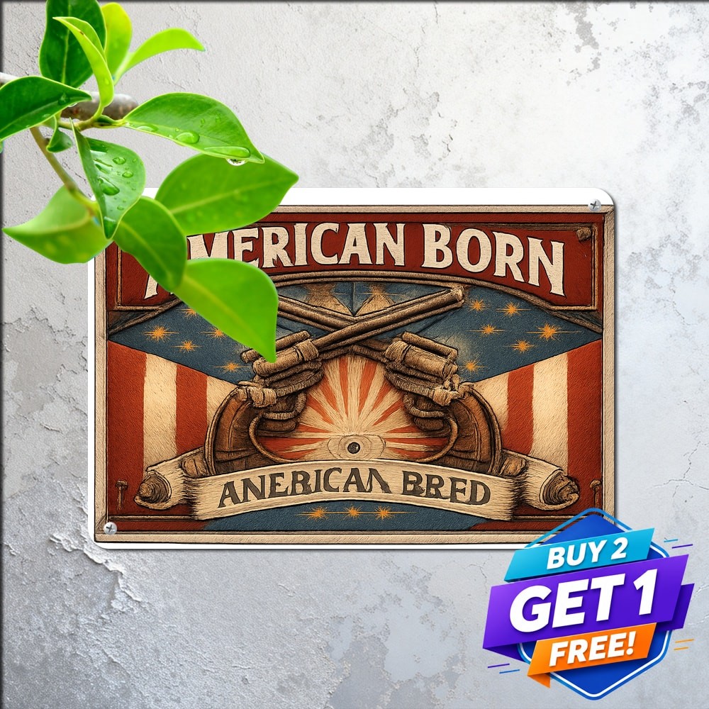 American Born Nostalgic Firearms Brand Vintage Gun Room Metal Tin Sign 8x12