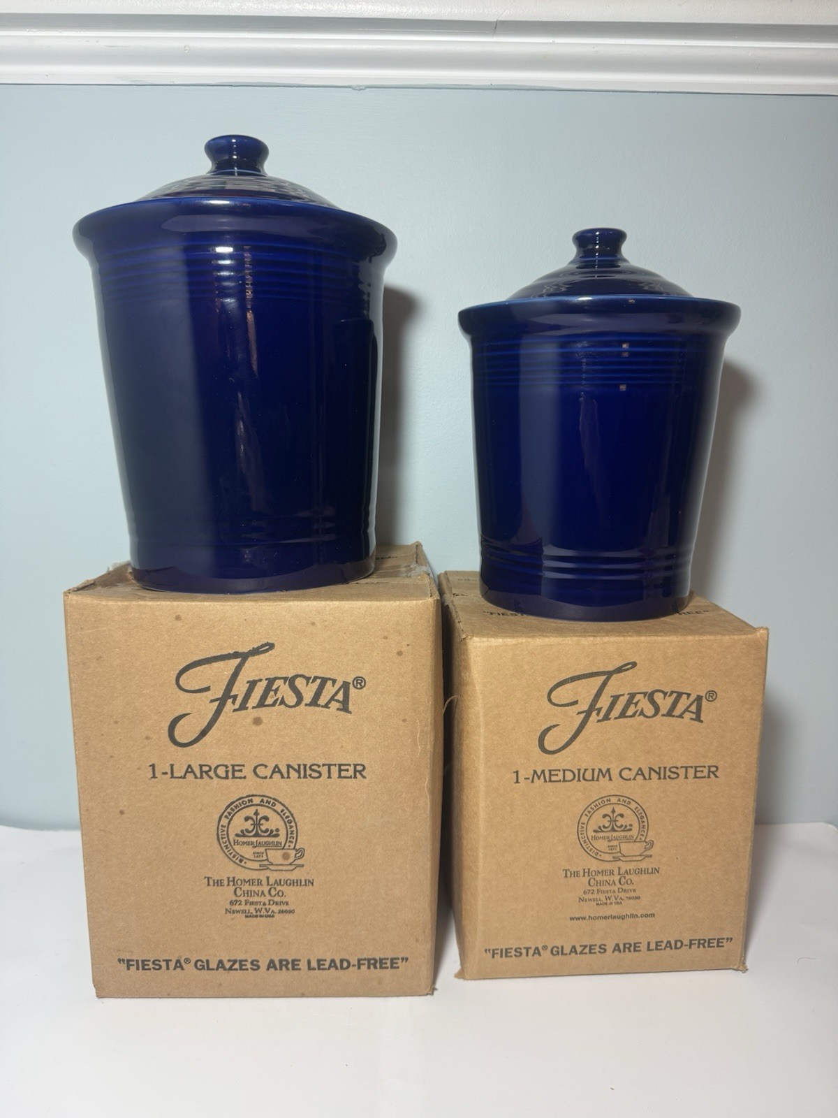 Fiesta Cobalt Blue Set Of 2 Canisters Original Box 3 QT Med 2 QT Large Retired