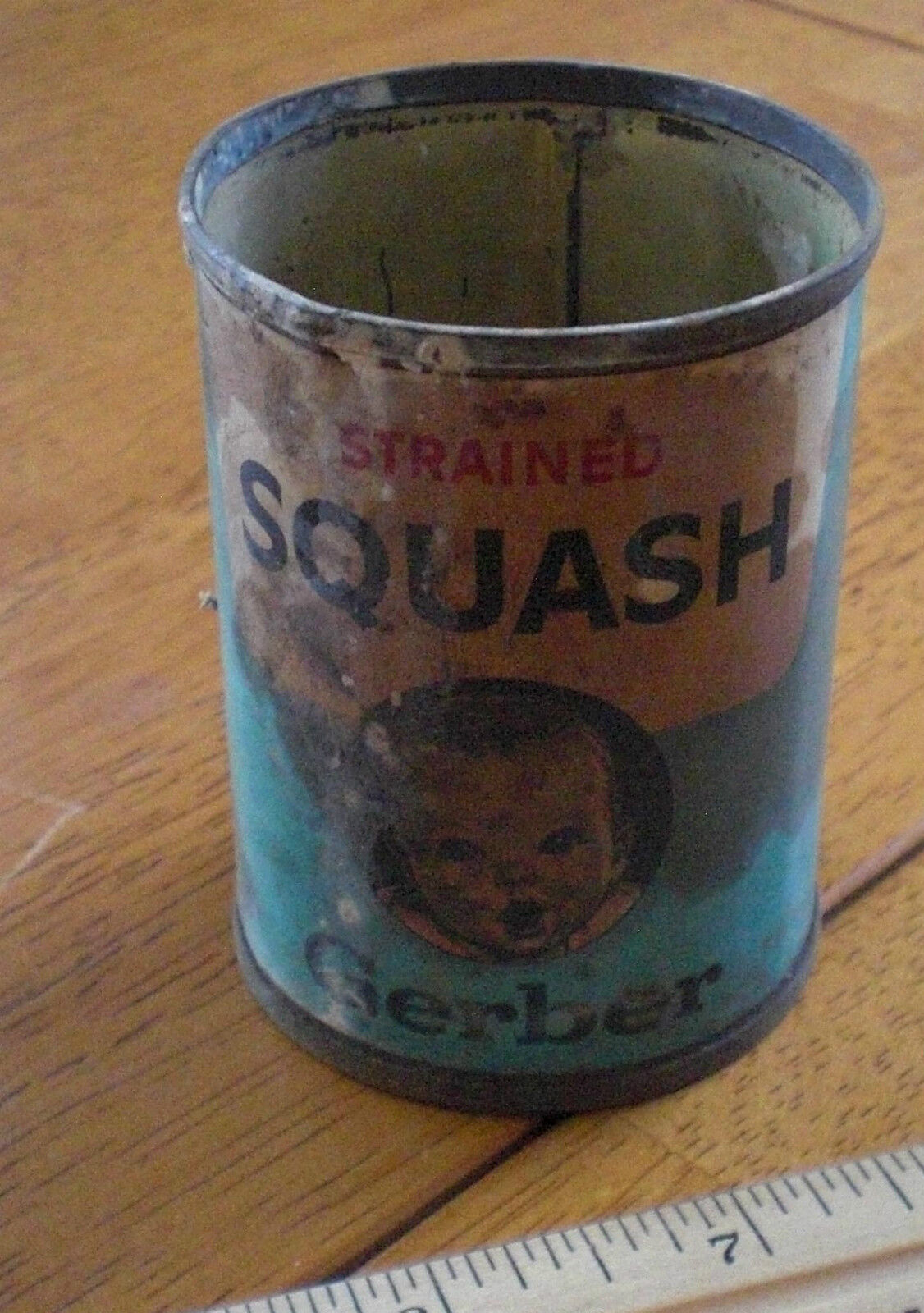 1960's vintage Gerber Strained Squash tin can ORIGINAL CLASSIC