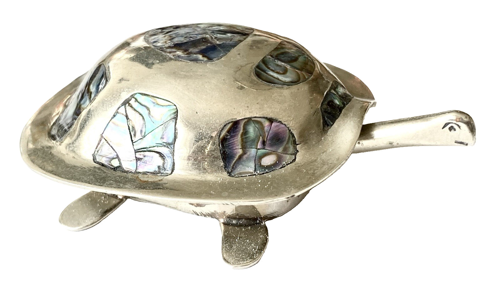 *RARE* VTG MEXICO ALPACA SILVER IRIDESCENT ABALONE INLAY TURTLE TRINKET PILL BOX *RARE* VTG MEXICO ALPACA SILVER IRIDESCENT ABALONE INLAY TURTLE TRINKET PILL BOX