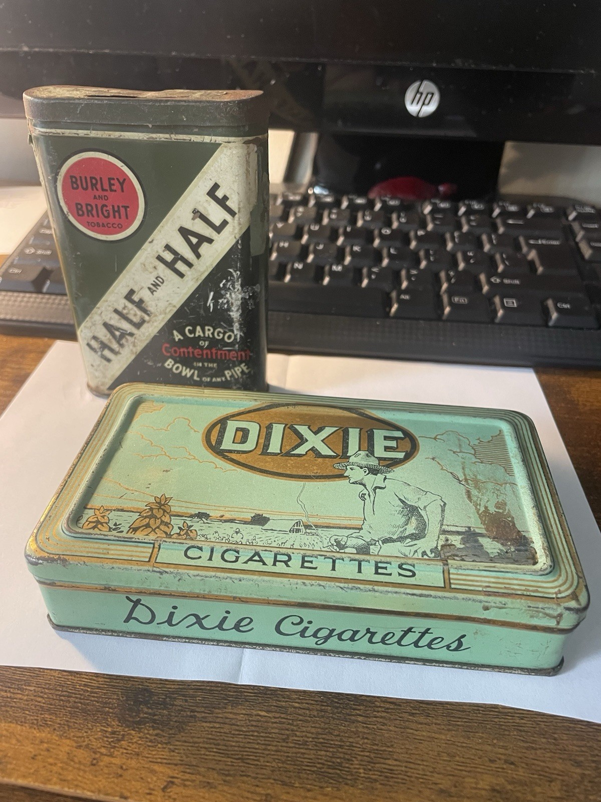 VTG Dixie Cigarettes Tin & Half & Half Tobacco Tin 1930-40’s Factory 6 Port 10-D