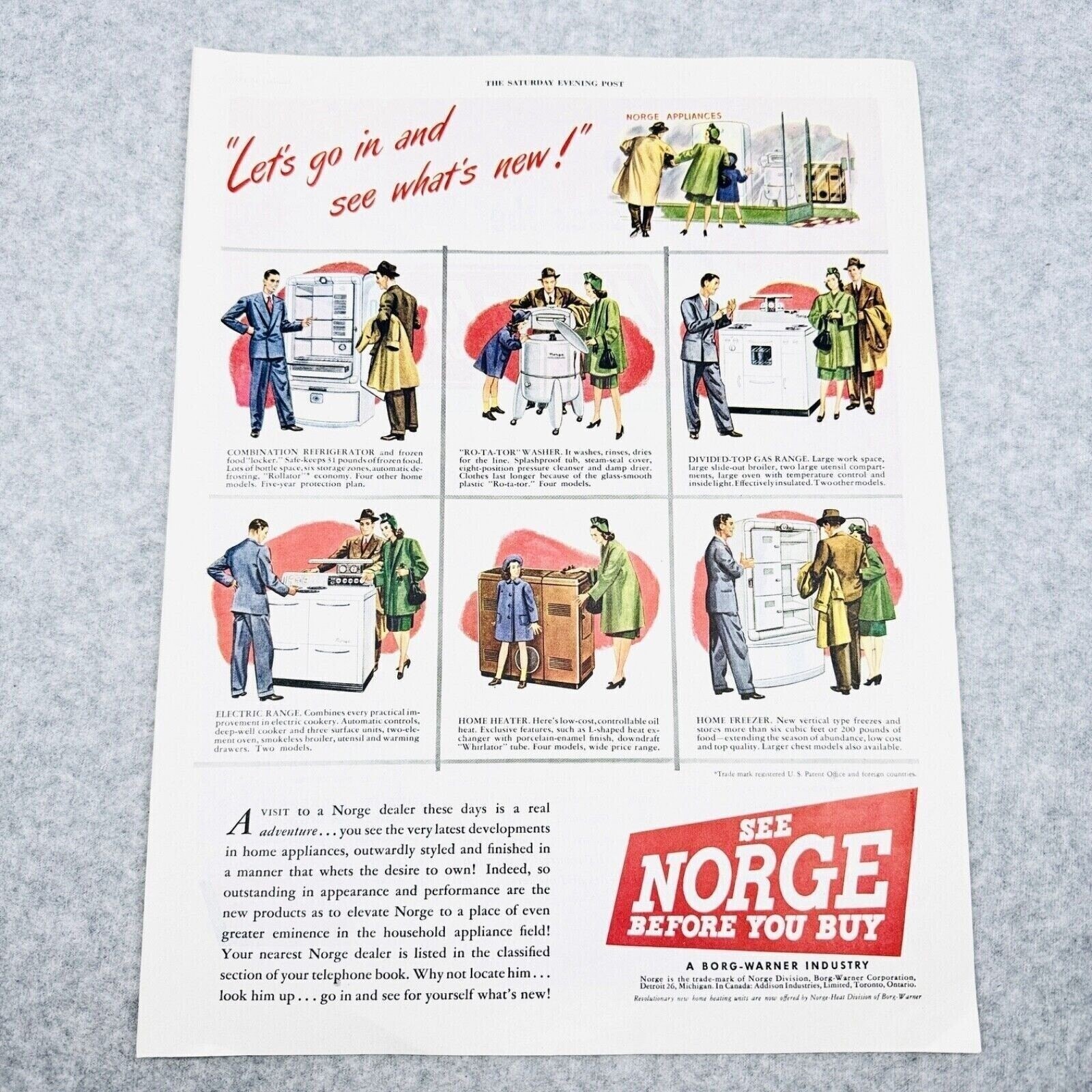 1947 Norge Appliance Dealer Borg Warner Industry Detroit MI Vintage Print Ad