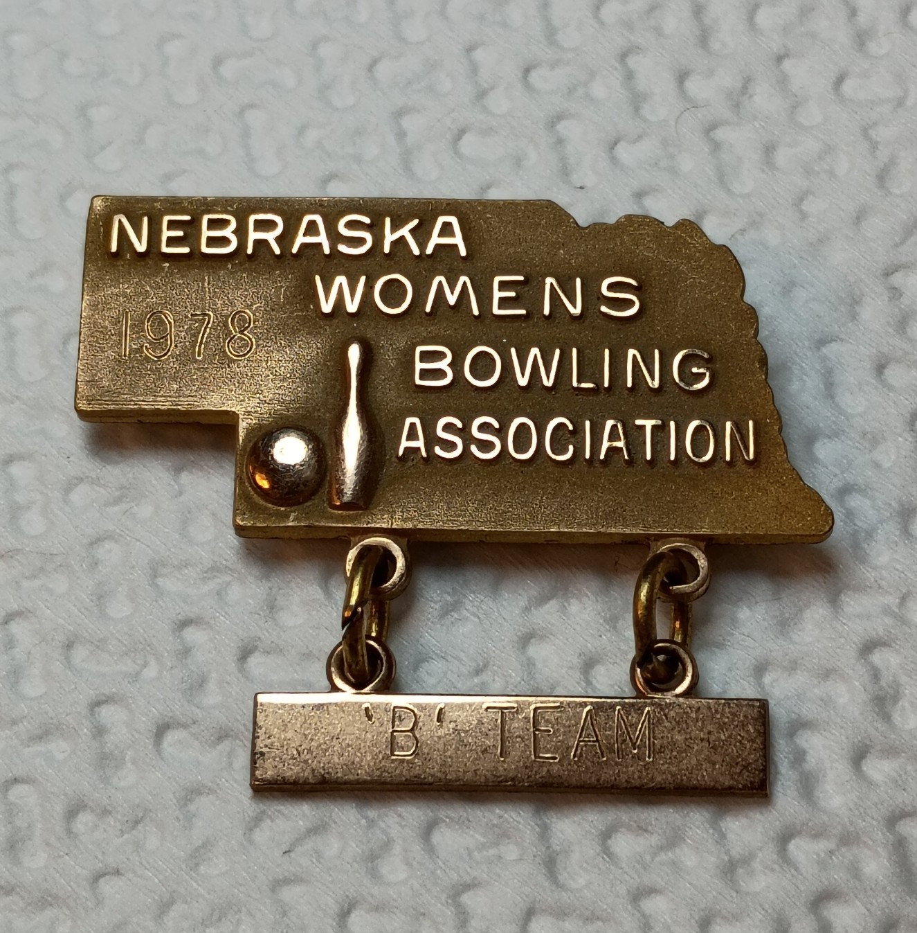 1978 Vintage 10K Gold Filled Nebraska Women\'s Bowling Association Pin  \'B\' Team