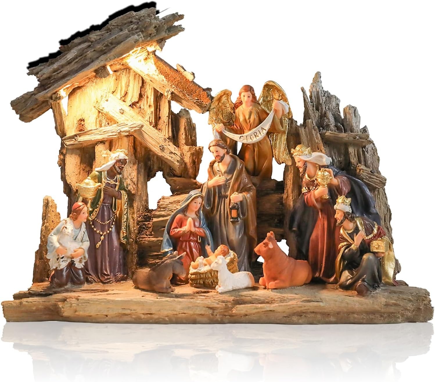 Nativity Scene Set Resin Figurines LED Light and Music 13.2\ Nativity Scene Set Resin Figurines LED Light and Music 13.2\