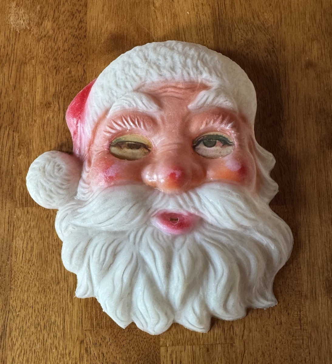 Vintage Santa Claus Face Molded Plastic Lenticular Winking Eyes Hong Kong RARE
