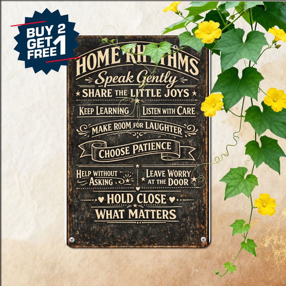 Family House Rules Tin Sign Vintage Farmhouse Living Room Metal Wall Plaque 8x12