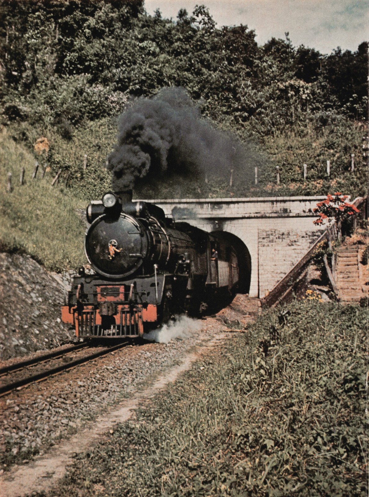Thailand Railway Pacific Locomotive #848 Emerges From Tunnel Vtg Mag Excerpt