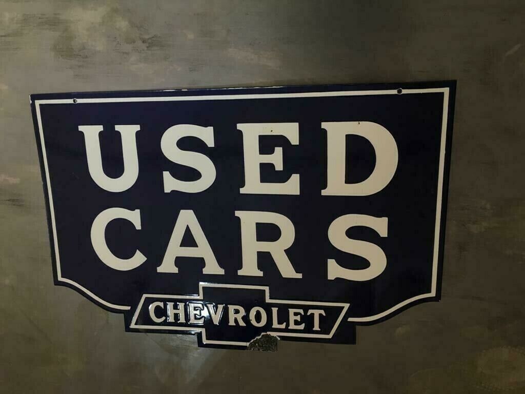 PORCELAIN  CHEVROLET  USED CARS ENAMEL SIGN  30X20 INCHES DOUBLE SIDED