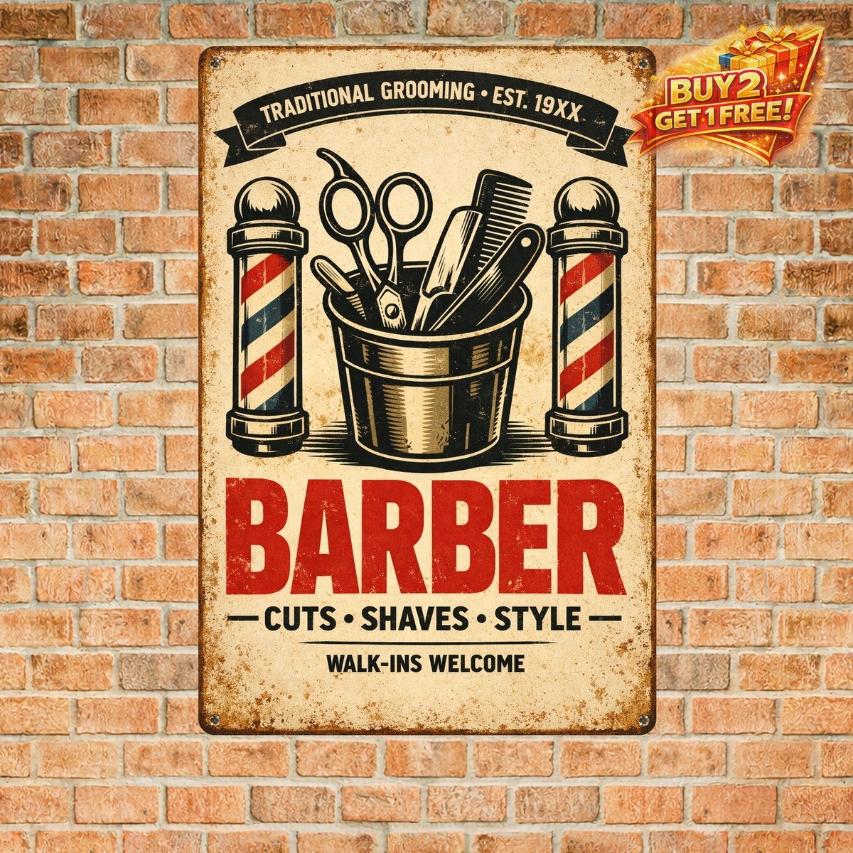 Retro Barber Shop Tools Metal Sign Vintage Grooming Salon Wall Art 8x12