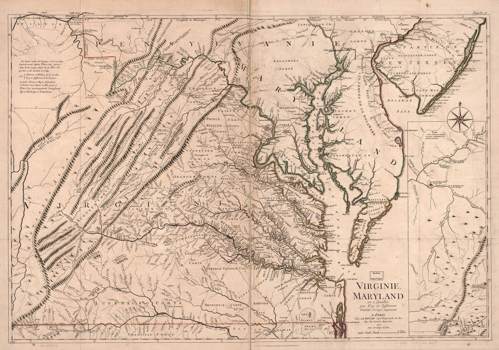 Virginia Maryland Map 1777 Revolutionary War Vintage Reprint Wall Art