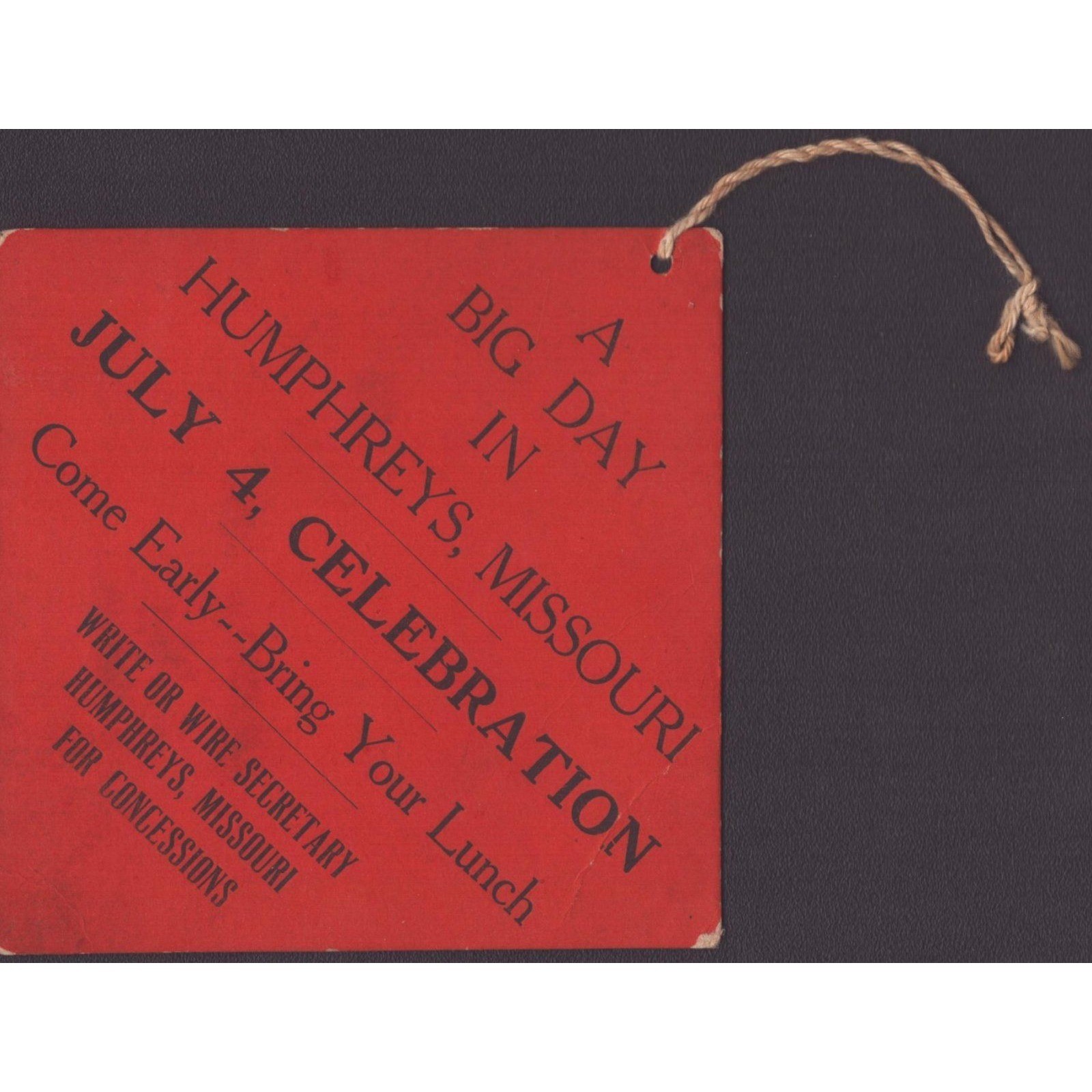 Vintage July 4 Celebration Humphreys Missouri Red Cardstock Advertising Flyer
