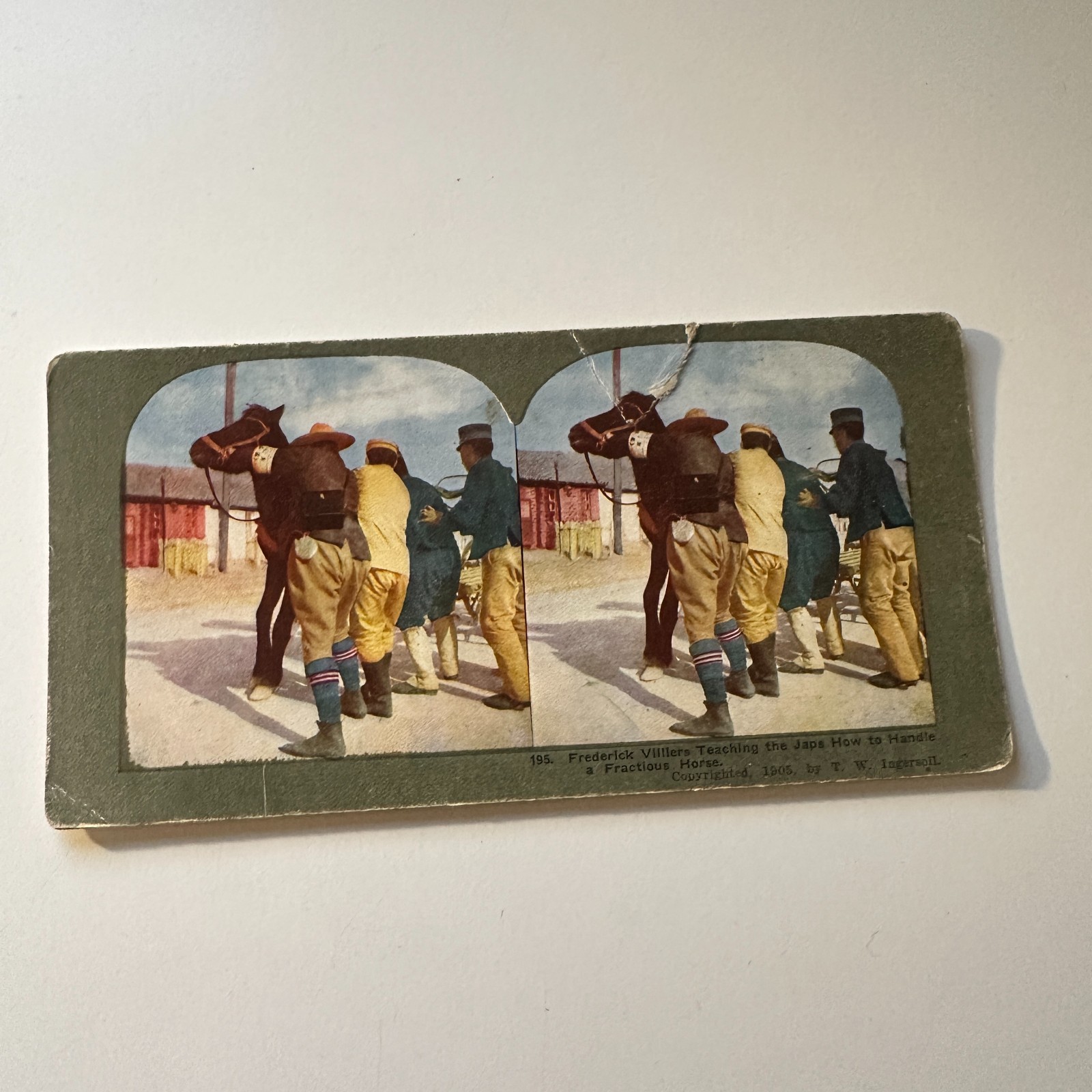 Frederick Villiers Teaching Jap A Fractious Horse Antique Stereoview Card 5H6-1