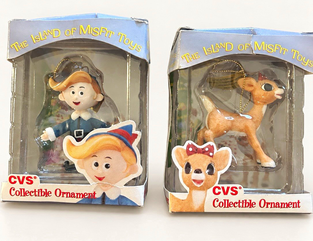 CVS Island of Misfit Toys Rudolph Ornament Set 2 Clarice & Hermey the Elf 1999