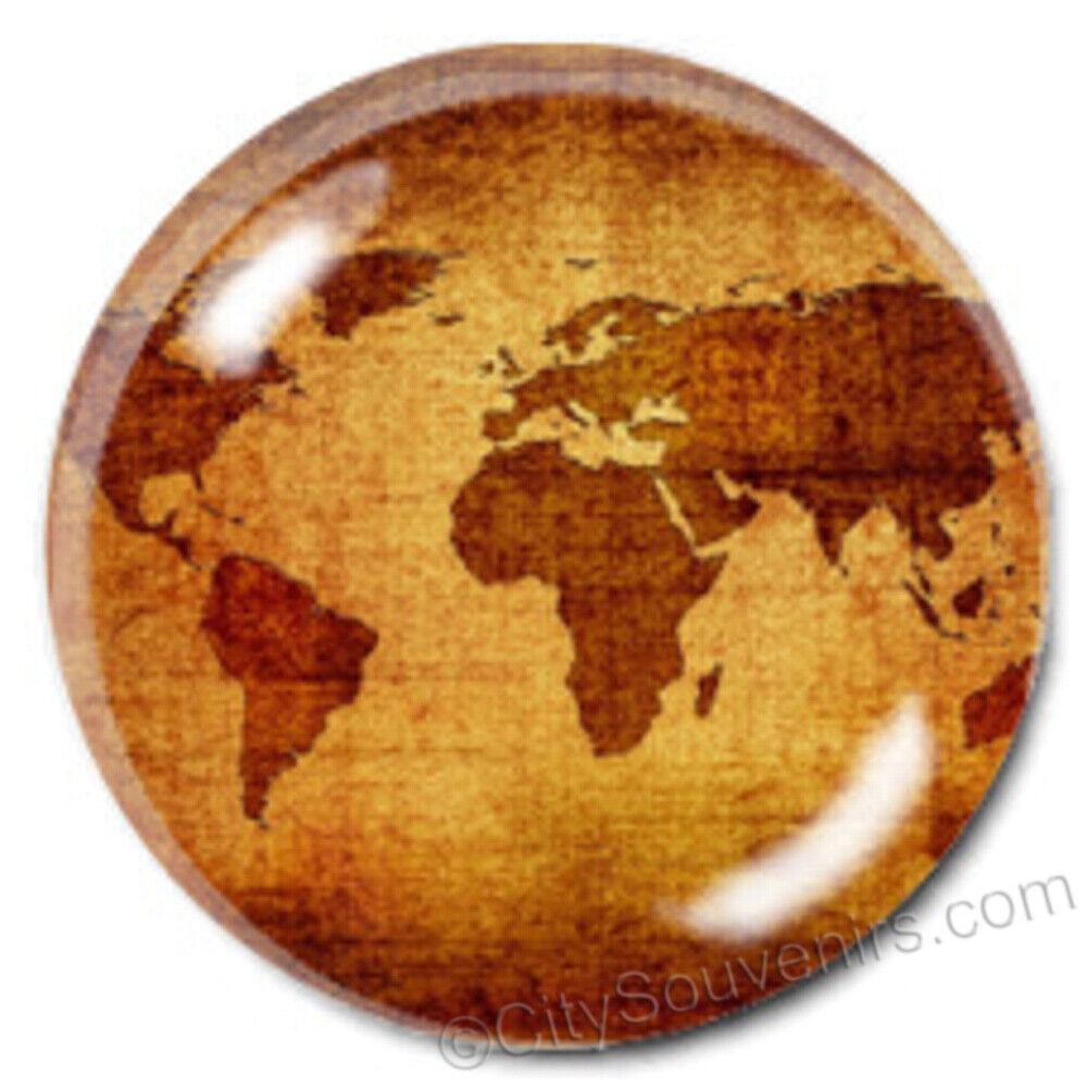 Antique World Map Crystal Paperweight Sepia Tone Vintage