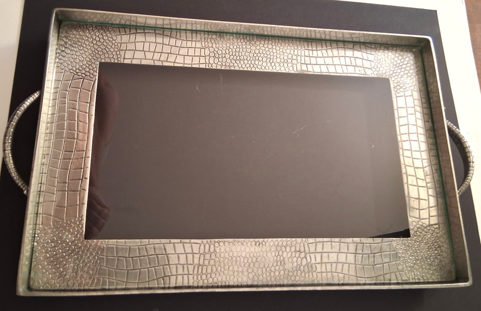Rare Vtg R. Cipolla Pewter for Neiman Marcus Etain 95% Tray w/Glass, 16