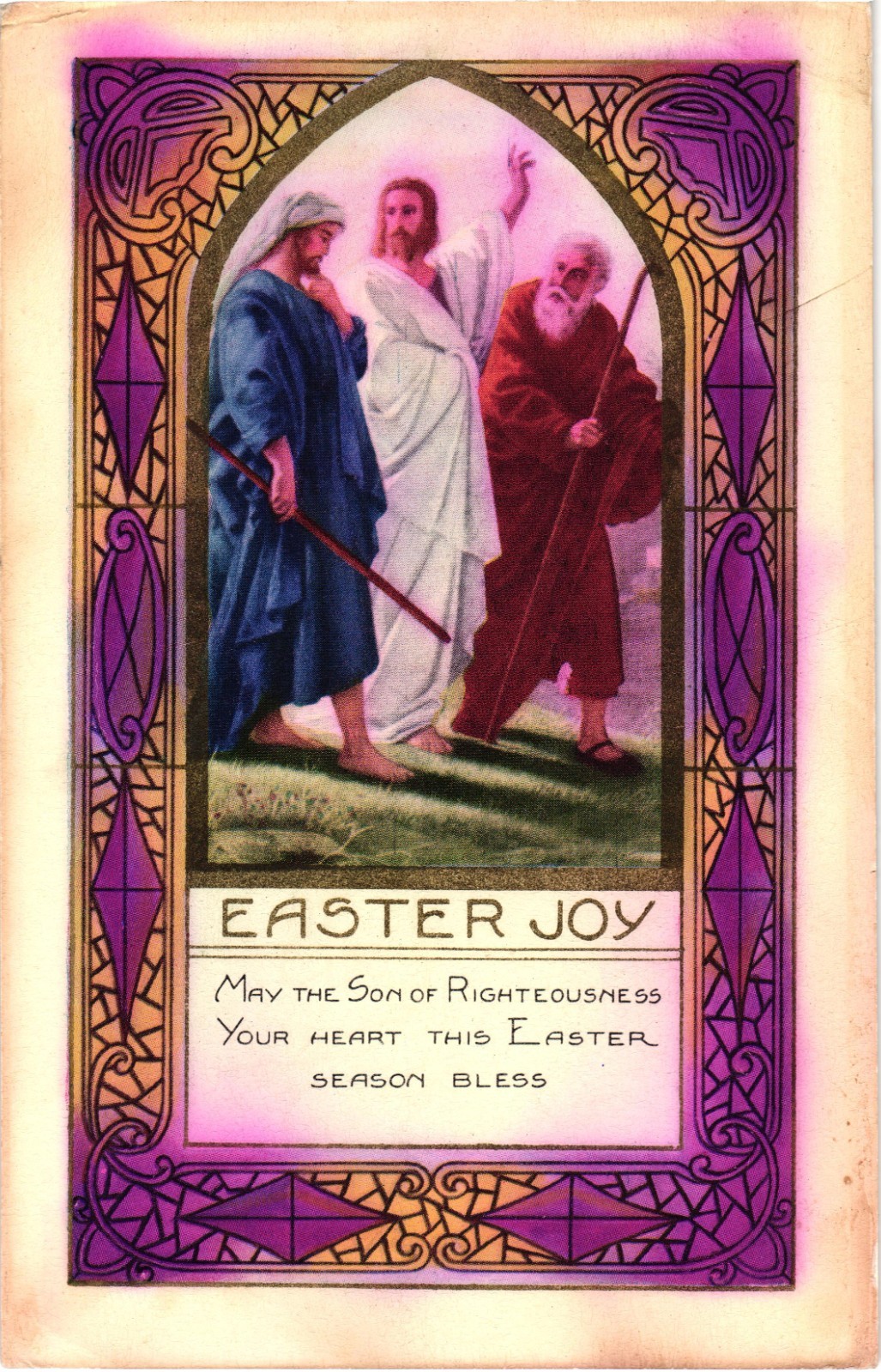 Easter Joy Wisemen Stained Glass Border Whitney Vintage Postcard Unposted