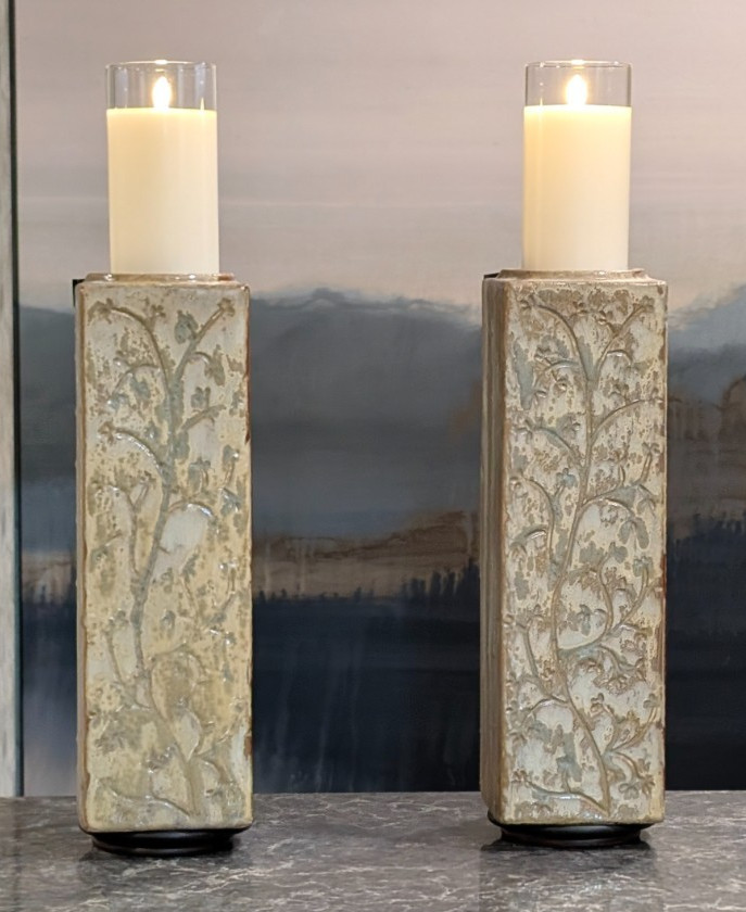 UNIQUE set of 2 Ceramic candle wall sconces with metal brackets