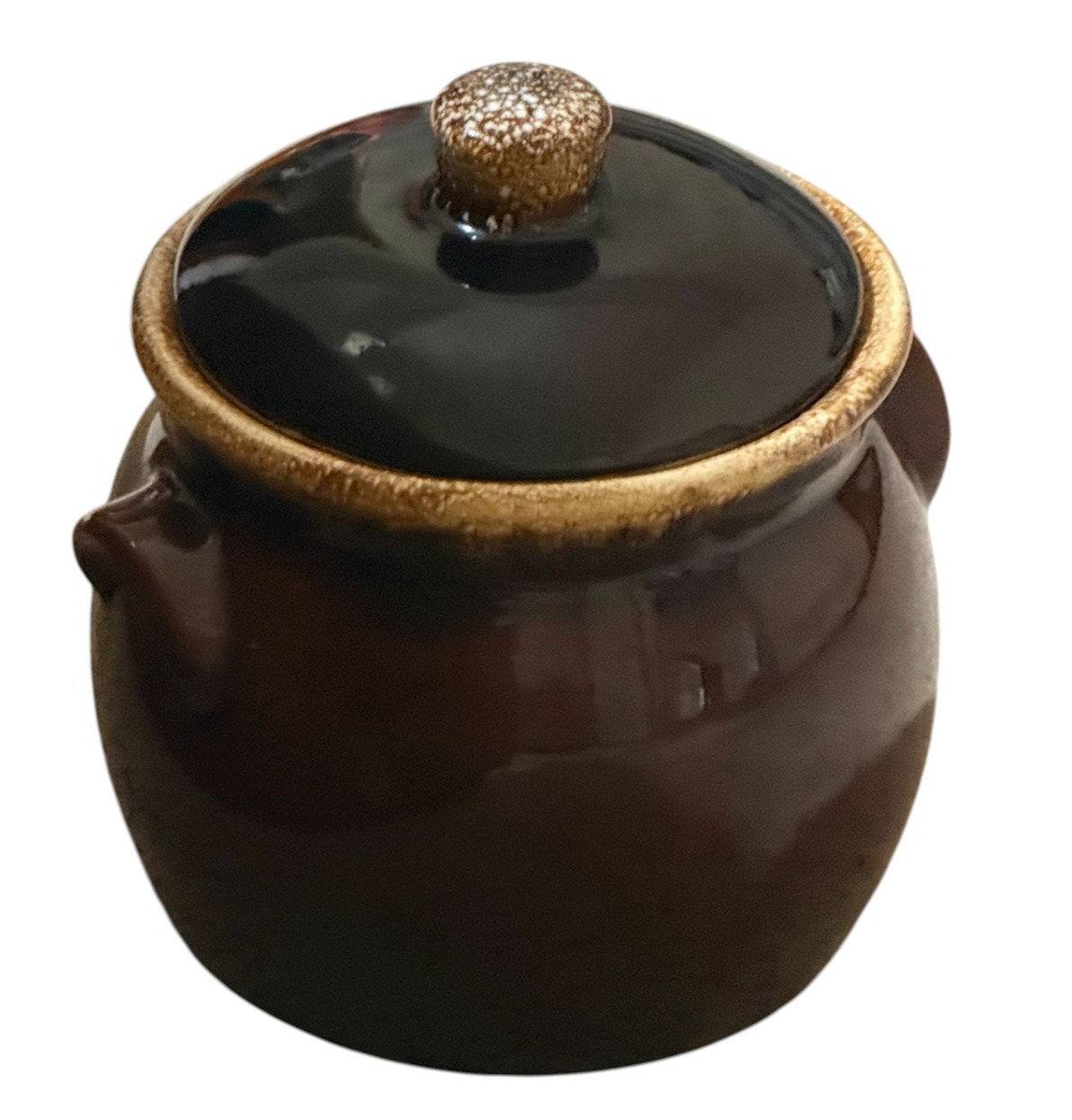 Hull Pottery Vintage Bean Pot Brown Glaze Drip Lid Oven Proof Boston Baked USA