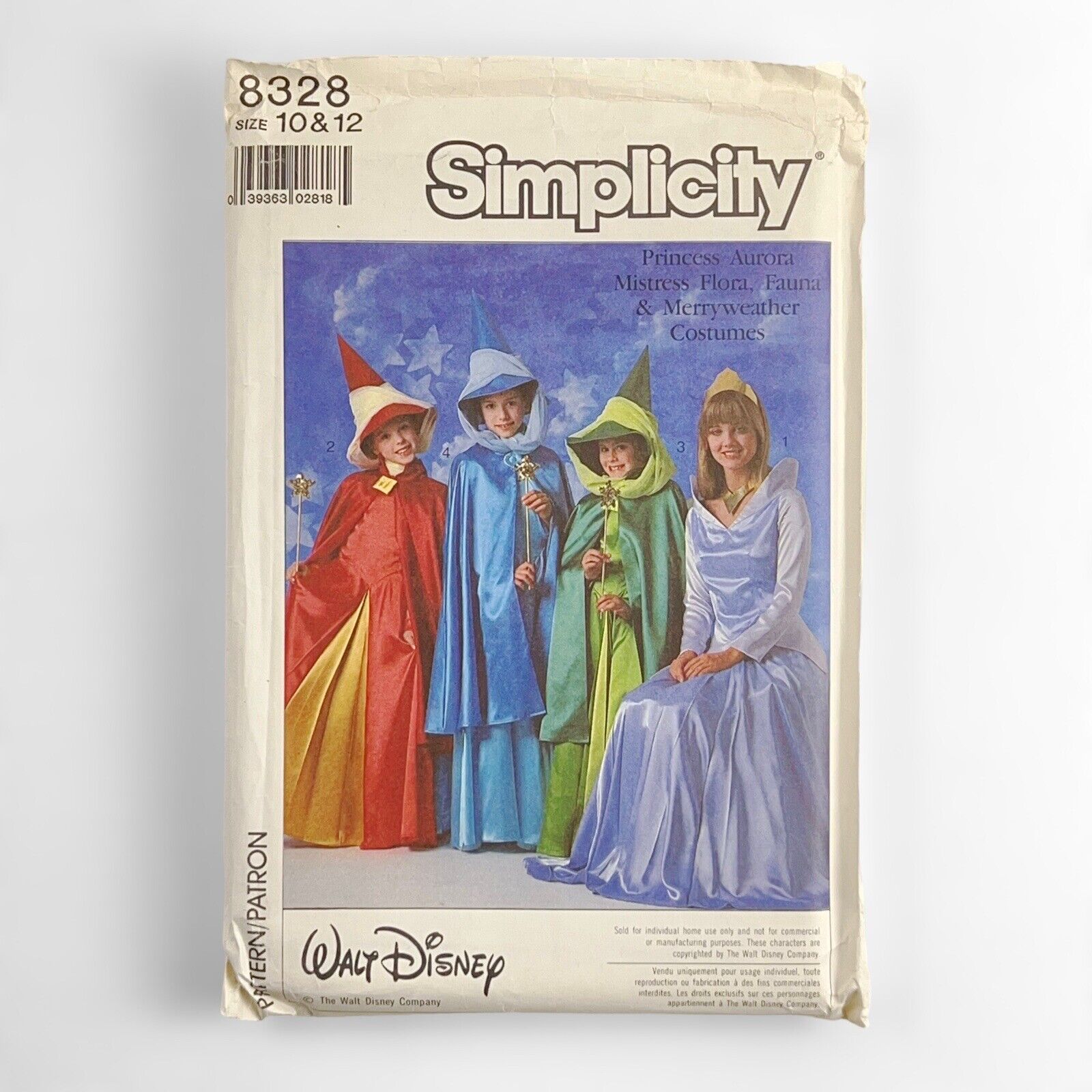 1980\'s Disney Simplicity Girls\' Princess Costume Pattern 8328 Size 10-12 UNCUT