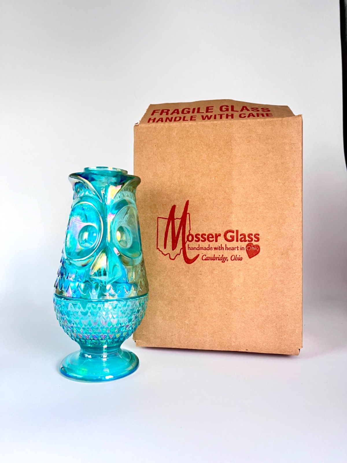 Mosser Teal Carnival Glass Owl Fairy Lamp LIMITED EDITION Mosser Teal Carnival Glass Owl Fairy Lamp LIMITED EDITION