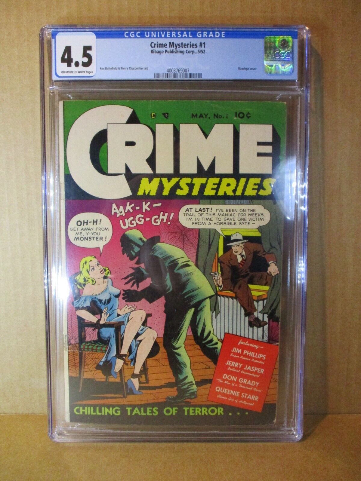 Crime Mysteries 1 CGC 4.5 Bondage Chilling Tales Transvestite Story 1952 Ribage