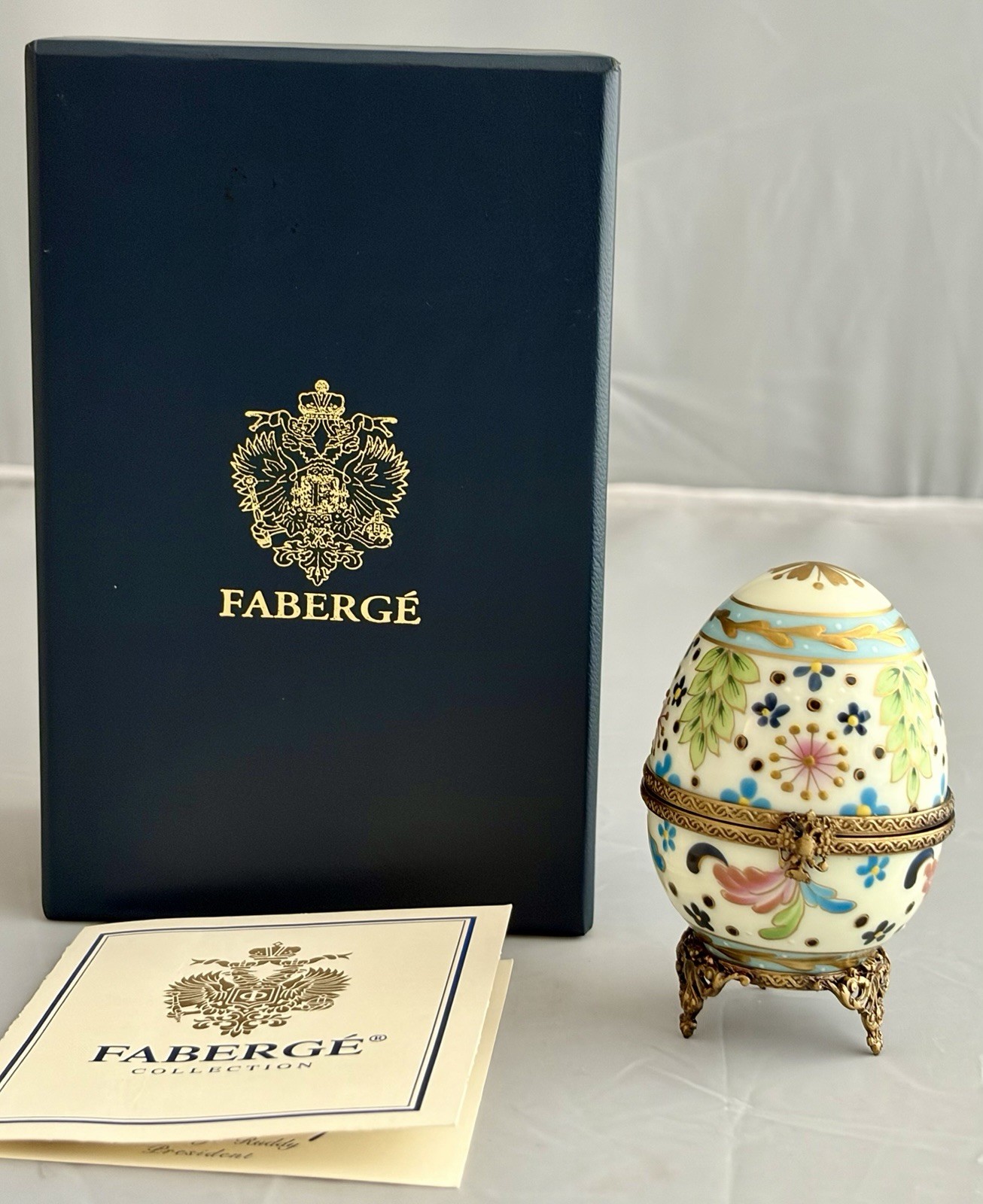 RARE FABERGE IMPERIAL LIMOGES FLOWER EGG TRINKET BOX LE #47 MIB