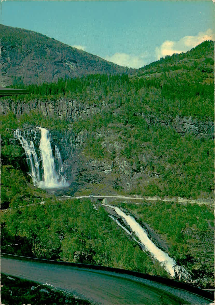 Skjervefoss Waterfall Voss Ulvik Granvin Road Norway Vintage Postcard Normann