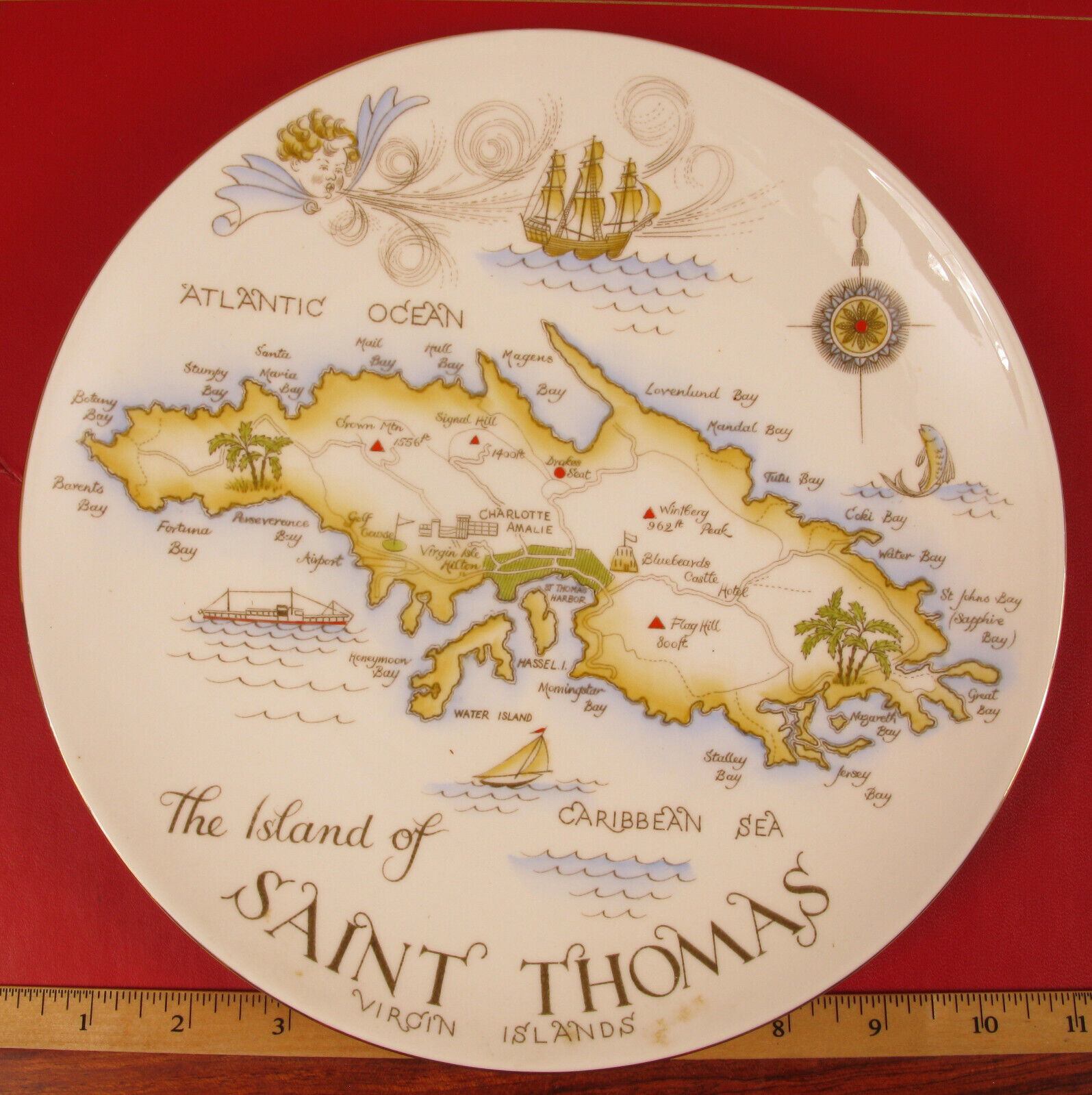 VINTAGE ST THOMAS VIRGIN ISLANDS SOUVENIR COMMEMORATIVE COLLECTOR DISH PLATE 