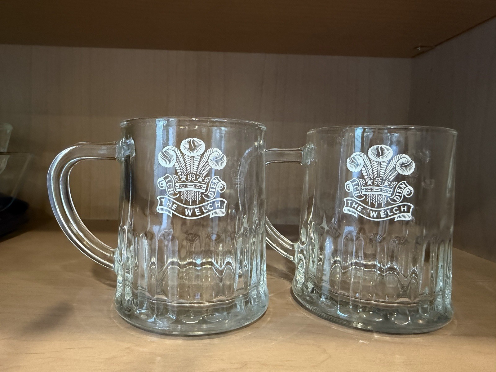 Vintage English 1/2 pint glasses Prince of Wales\' motto \