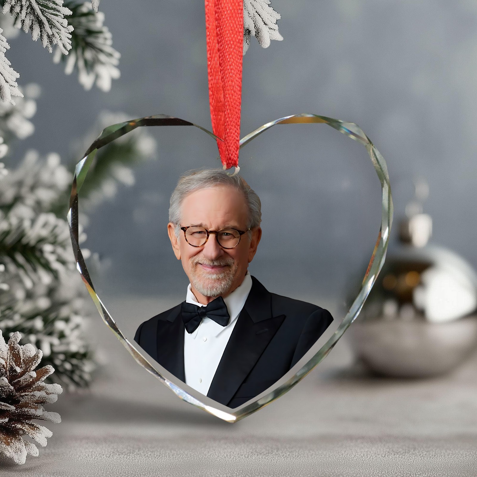 Steven Spielberg Christmas Ornament, Celebrity Fan Holiday Gift,Acrylic or Glass