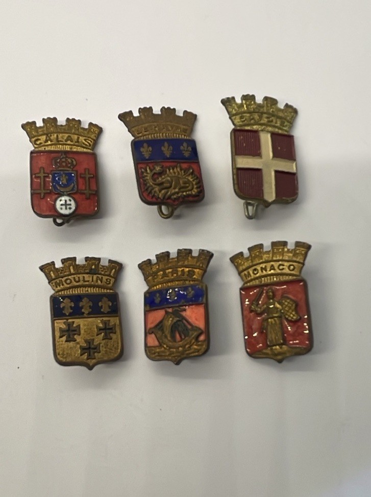 Lot 6 Vtg European Town Pins Paris Calais Monaco Le Havre Moulins + Gold Tone