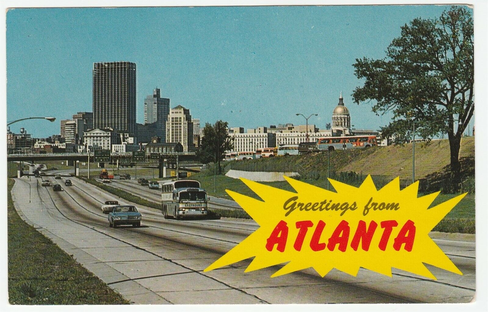 Vintage Postcard Greetings From Atlanta Georgia Near Stadium Interstate 75 85
