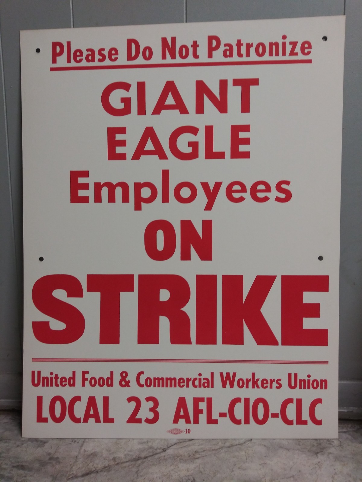 Vintage Picket Strike Sign Poster Pittsburgh 60\'s Letterpress Giant Eagle Food