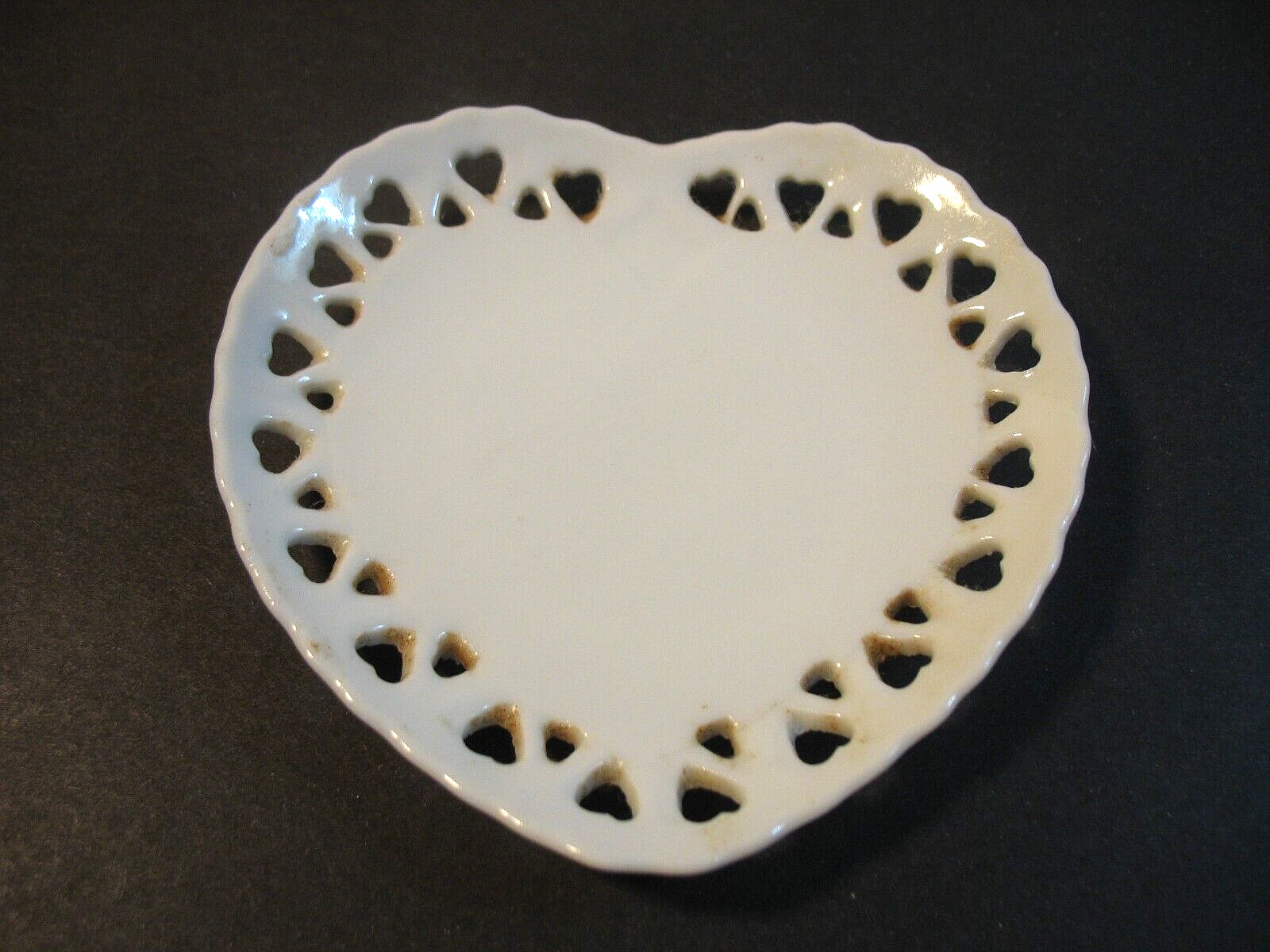 Small Vintage, White Porcelain Heart Shaped Trinket Dish, 4 inches