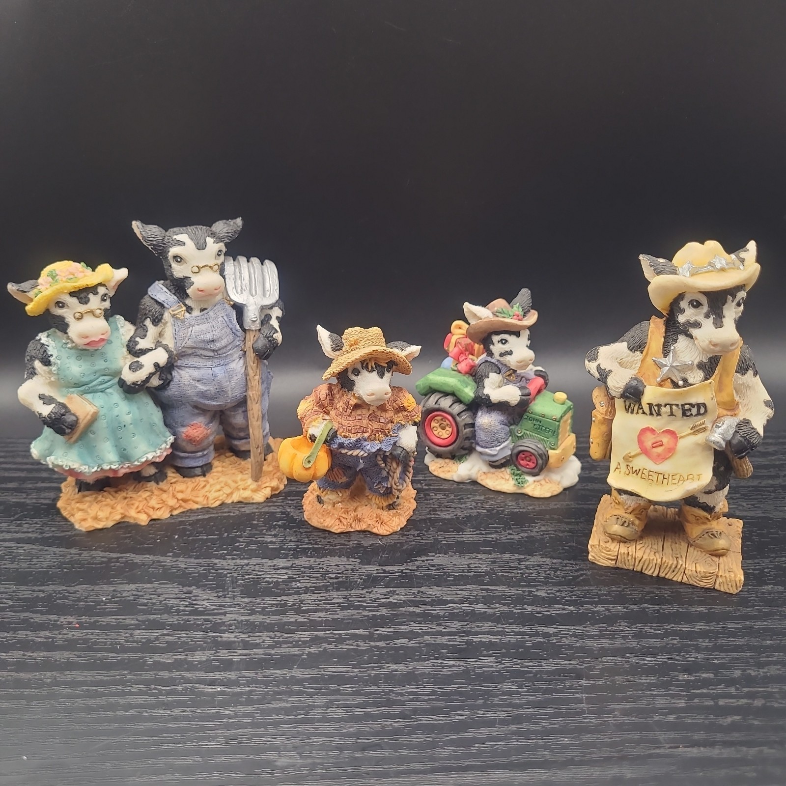 Vintage Lot of 4 COWTOWN Collection Cow Figurines 1993-1995 Ganz Figures