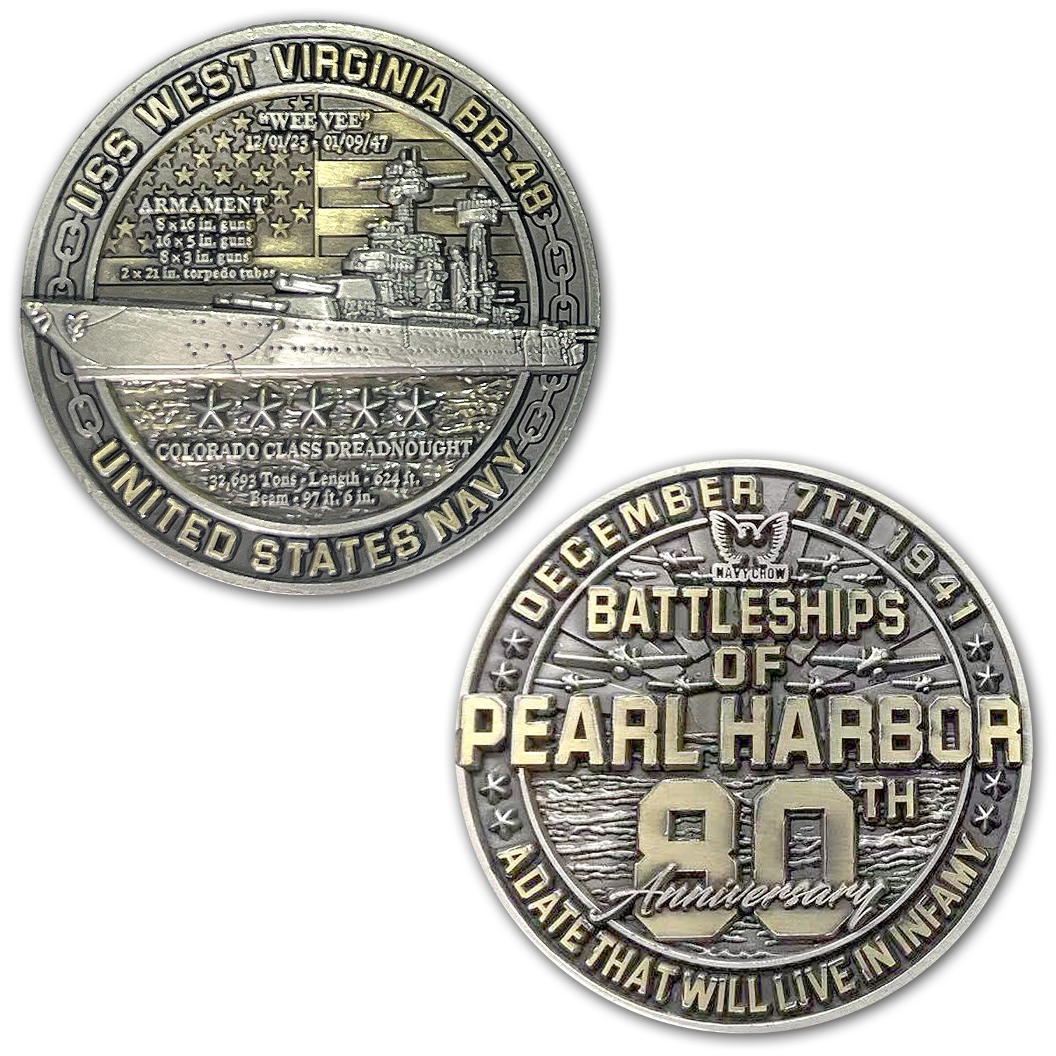USS West Virginia BB-48 Battleships of Pearl Harbor Collectible Challenge Coin
