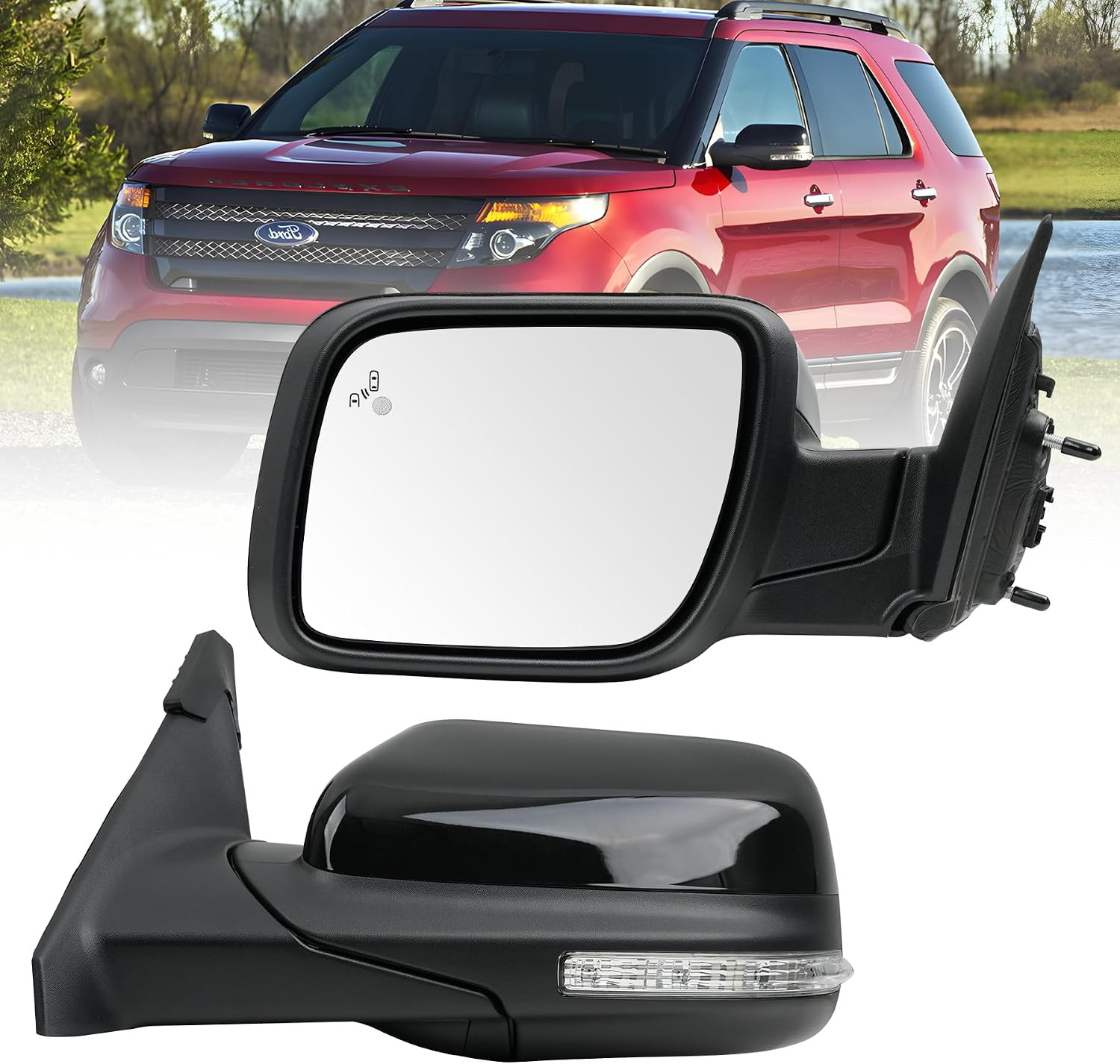 Driver Left Side Door Mirror for Ford Explorer 2011-2019, W/Power Heated Glass, Driver Left Side Door Mirror for Ford Explorer 2011-2019, W/Power Heated Glass,