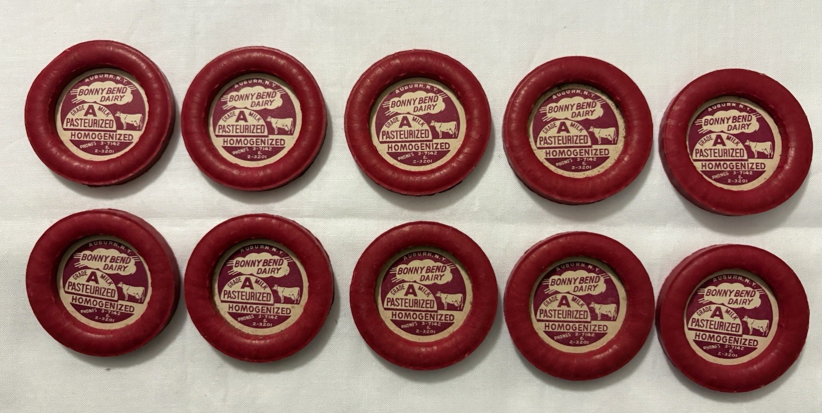 10 Rare Milk Bottle Cap - Rare Bonny Bend Dairy Auburn, NY New York Grade A Milk