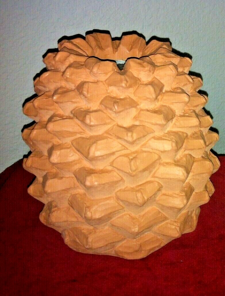 RARE TERRACOTTA CAST-STONE CONE CANDLE HOLDER San Diego Balboa Art Centr \'83 USA