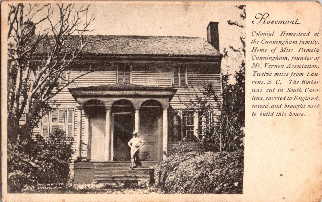 Vintage Laurens SC Rosemont Colonial Homestead Postcard Palmetto Drug Co