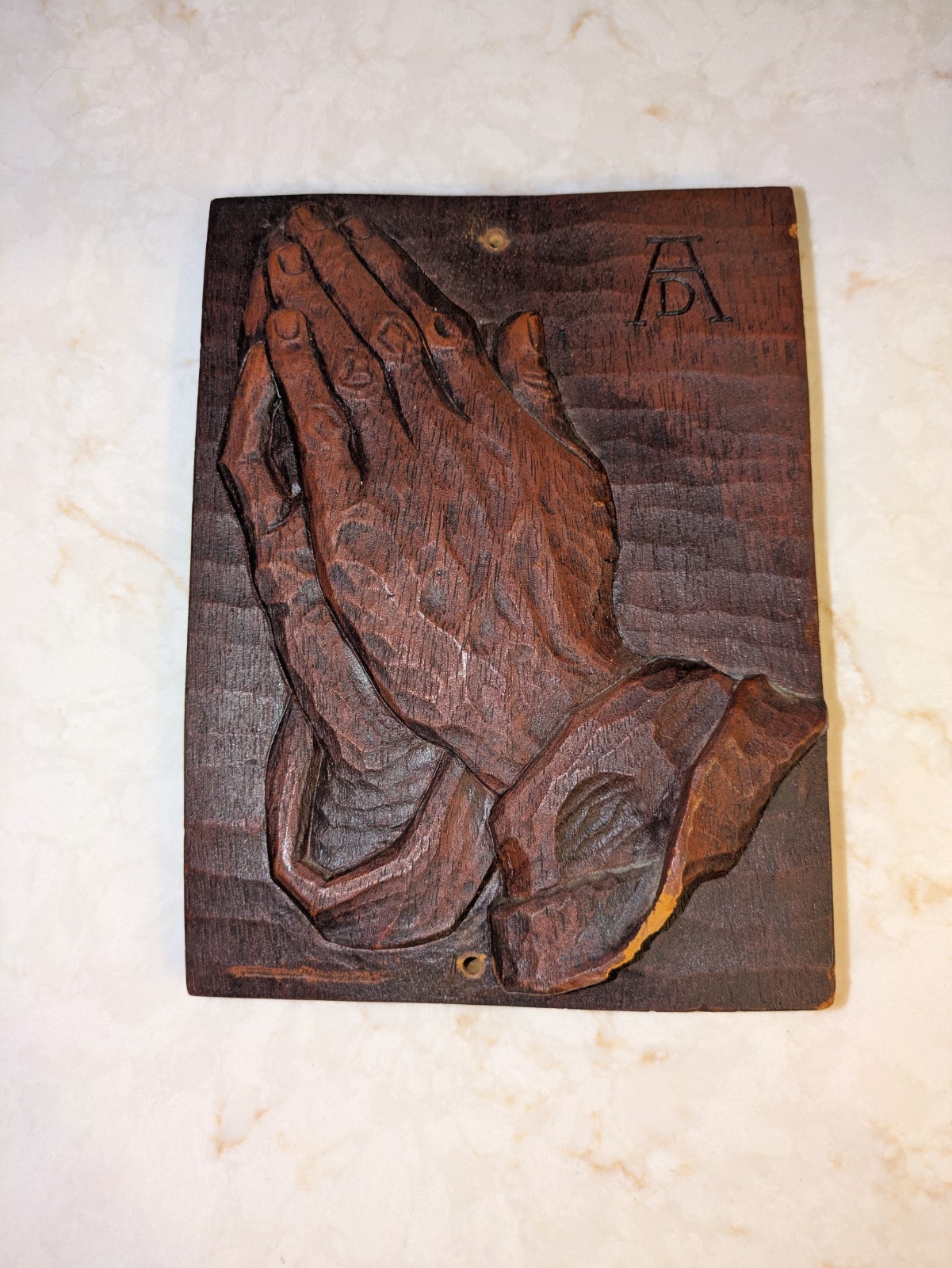 Vintage Hand Carved Wooden Wall Plaque of Albrecht Dürer's Praying Hands (8x6