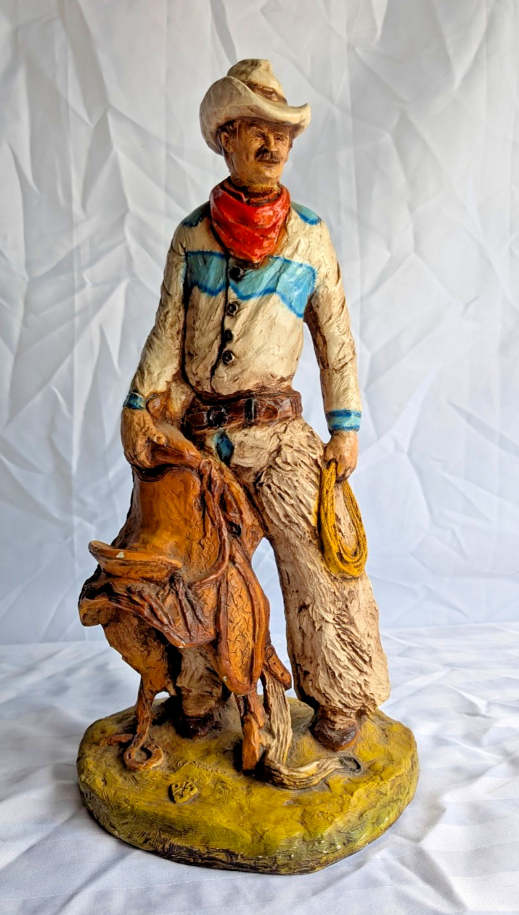 Vintage 1976 D Monfort Western Cowboy Statue Sculpture Cast Art Figure 15.5 In