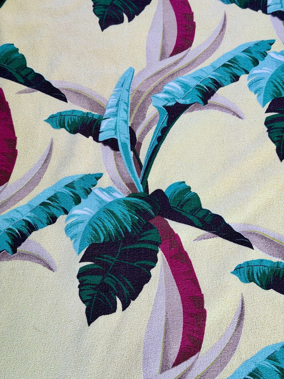 1940’s Miami Beach Birds of Paradise on Lemon Hawaiiana Barkcloth Vintage Fabric 1940’s Miami Beach Birds of Paradise on Lemon Hawaiiana Barkcloth Vintage Fabric