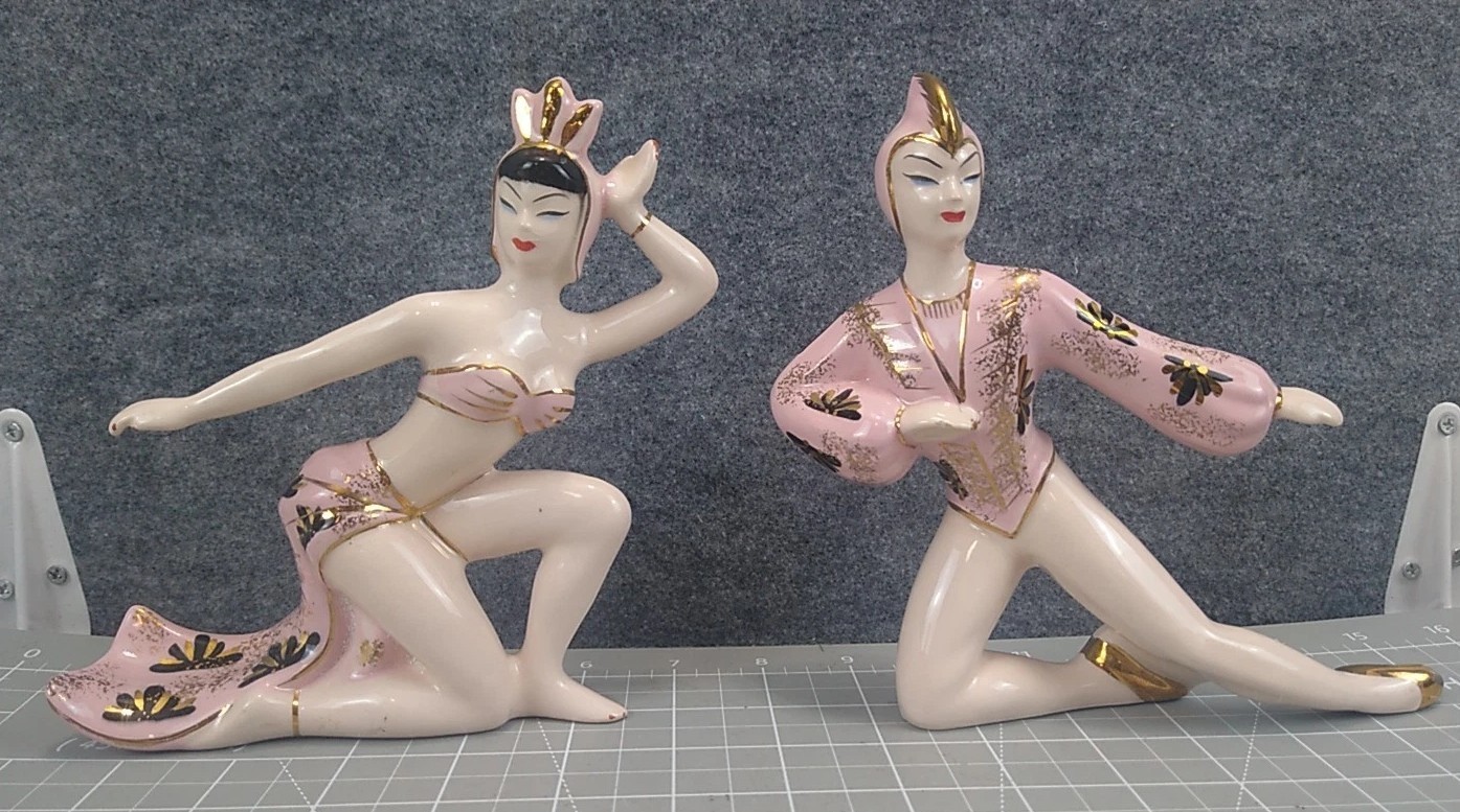 Rare Vintage 50s Napco Ceramic Oriental Dancer Figurines