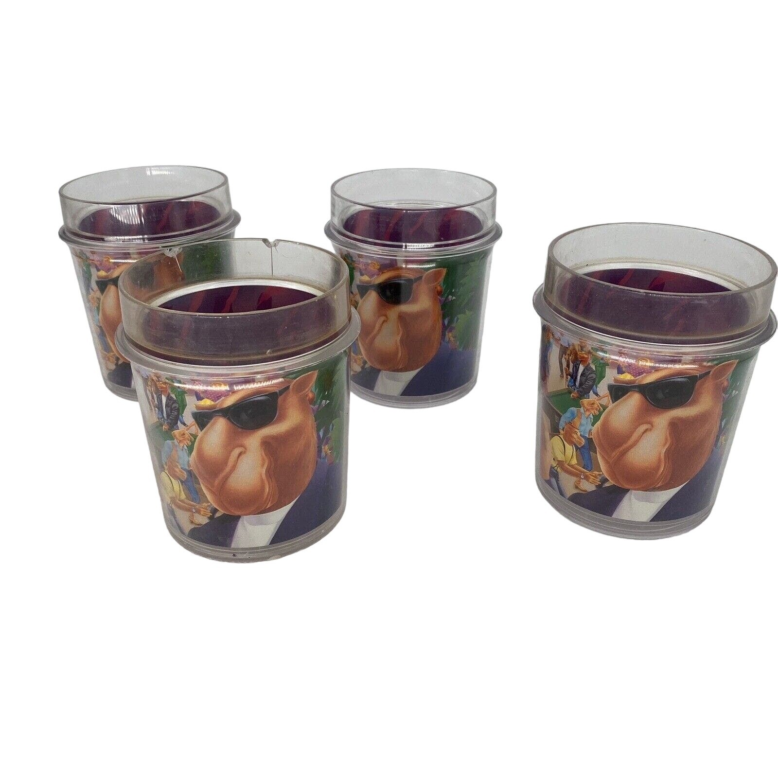 Vintage 1980's Joe Camel Hard Plastic Thermo Serve Drink Glasses Cups Set Of 4