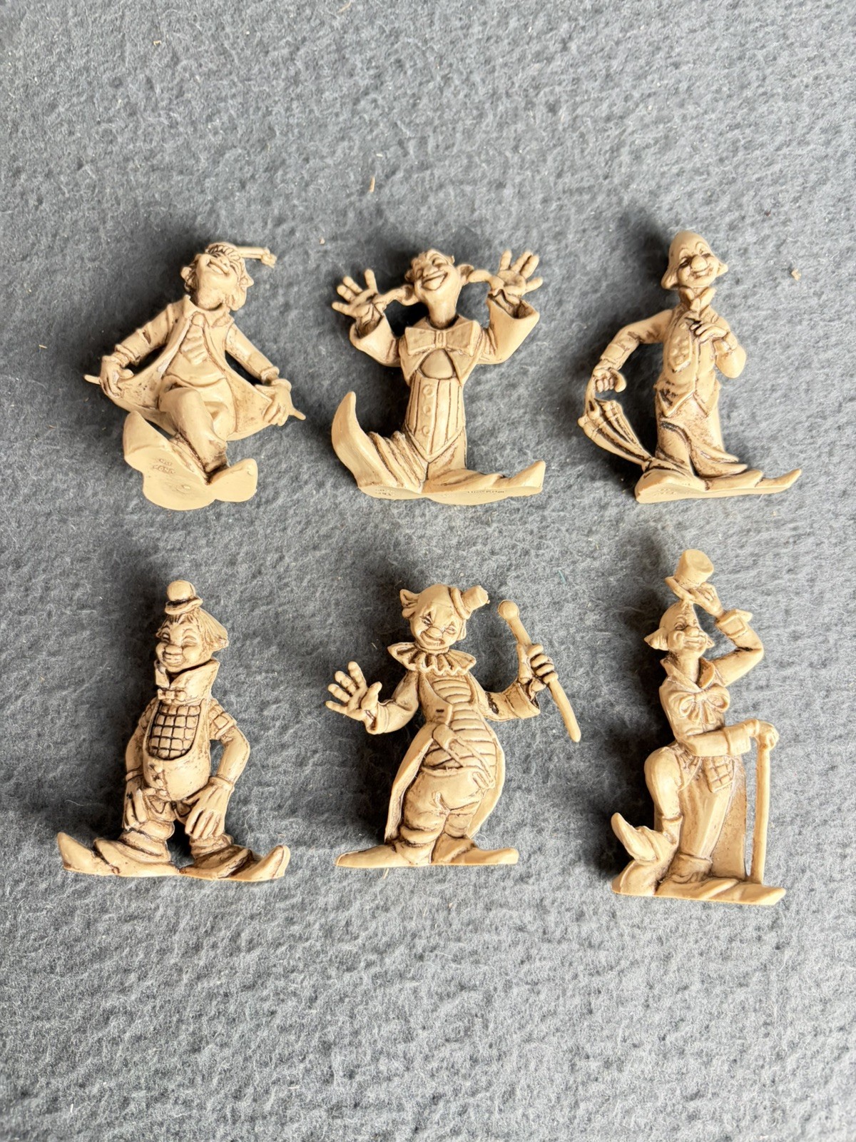 Vintage Set of 6 Ivory Hard Plastic Clown Figurines Retro Circus Decor 3