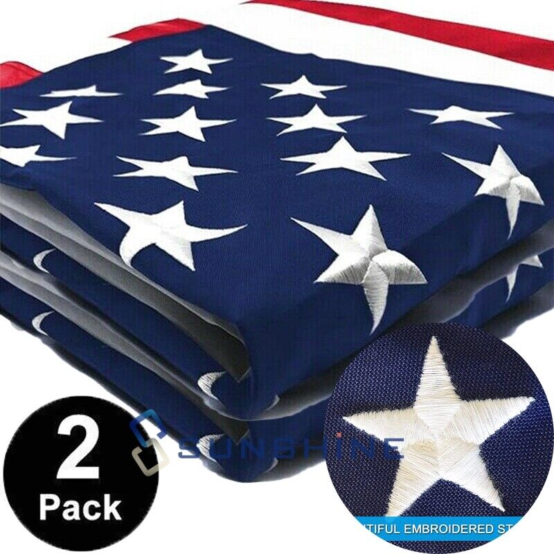 2PCS 4'x6' ft American Flag Sewn Stripes Embroidered Stars Brass Grommets USA