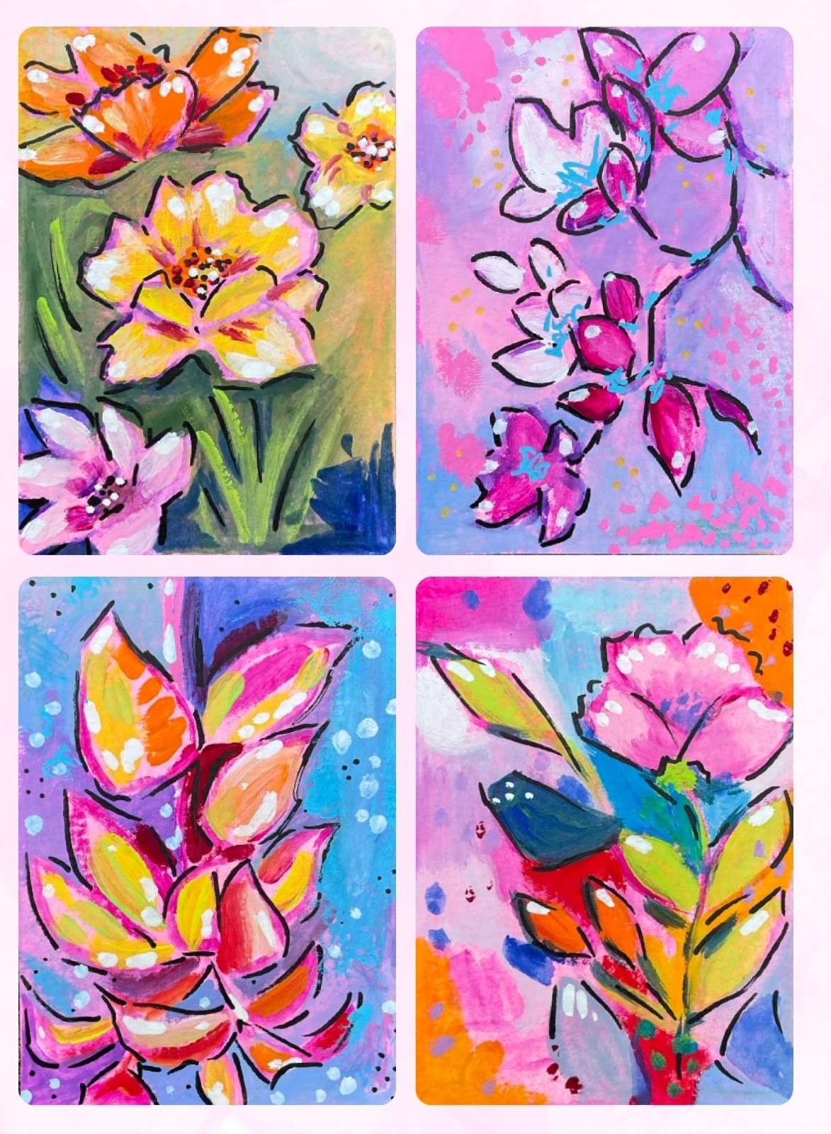 ACEO Art Card PRINTS Set of 4 Hand Painted Acrylic Original 3.5inx2.5in ACEO Art Card PRINTS Set of 4 Hand Painted Acrylic Original 3.5inx2.5in