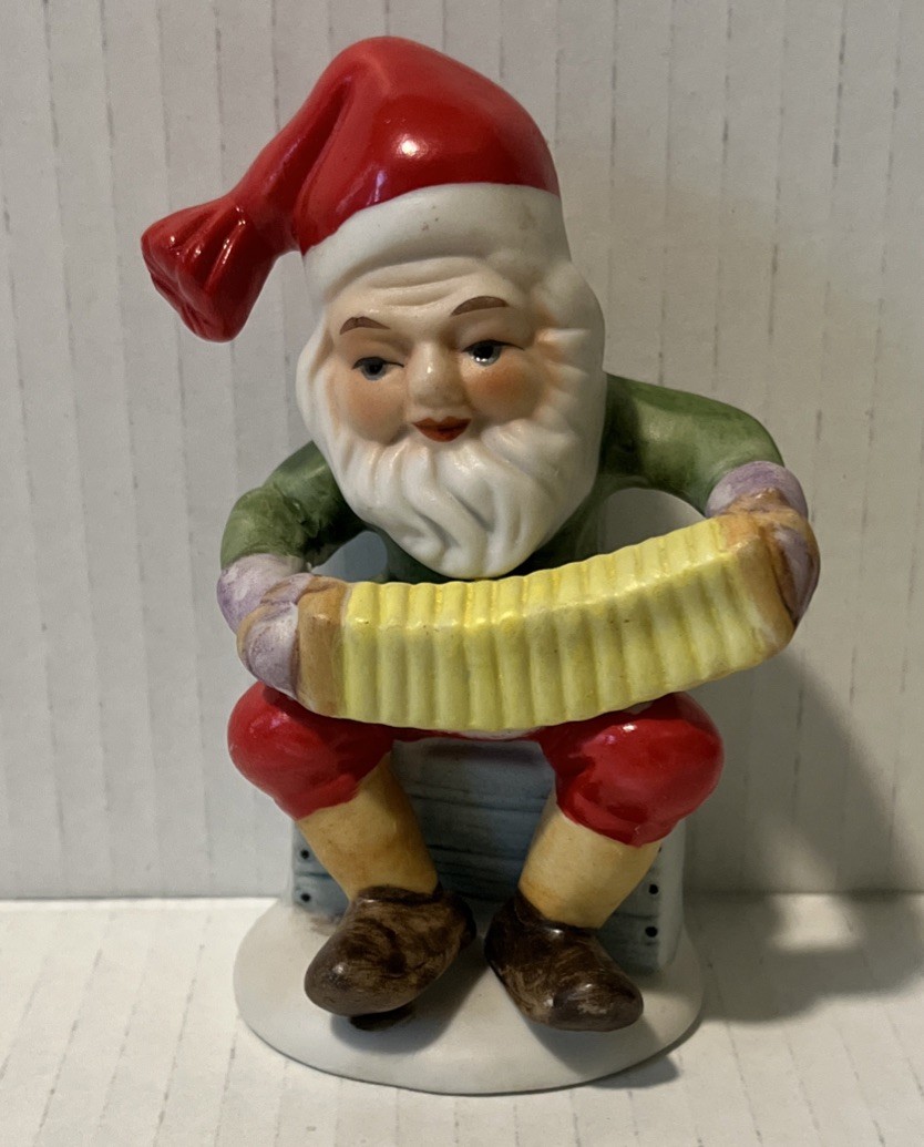 Vintage PWF Taiwan Ceramic Santa’s Helper  Elf Figurine Playing Accordion