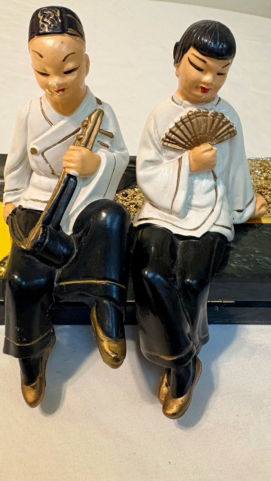 Vintage Ceramic 1950s Asian S.R Signed 7” Man & Woman Figurines  